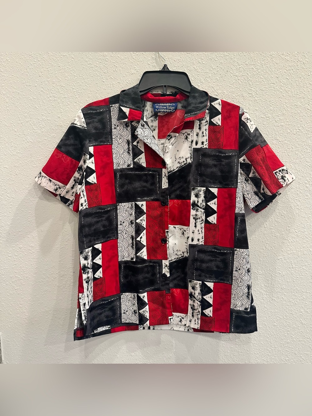 Willow Ridge Abstract Patchwork Button Blouse Vintage Small